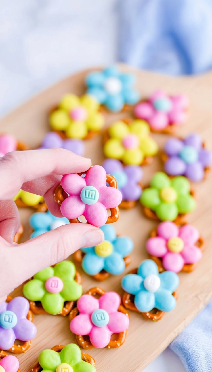 Pastel Candy Spring Flower Pretzels
