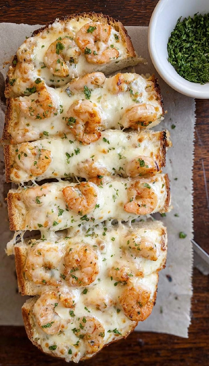 Shrimp Alfredo Garlic Bread