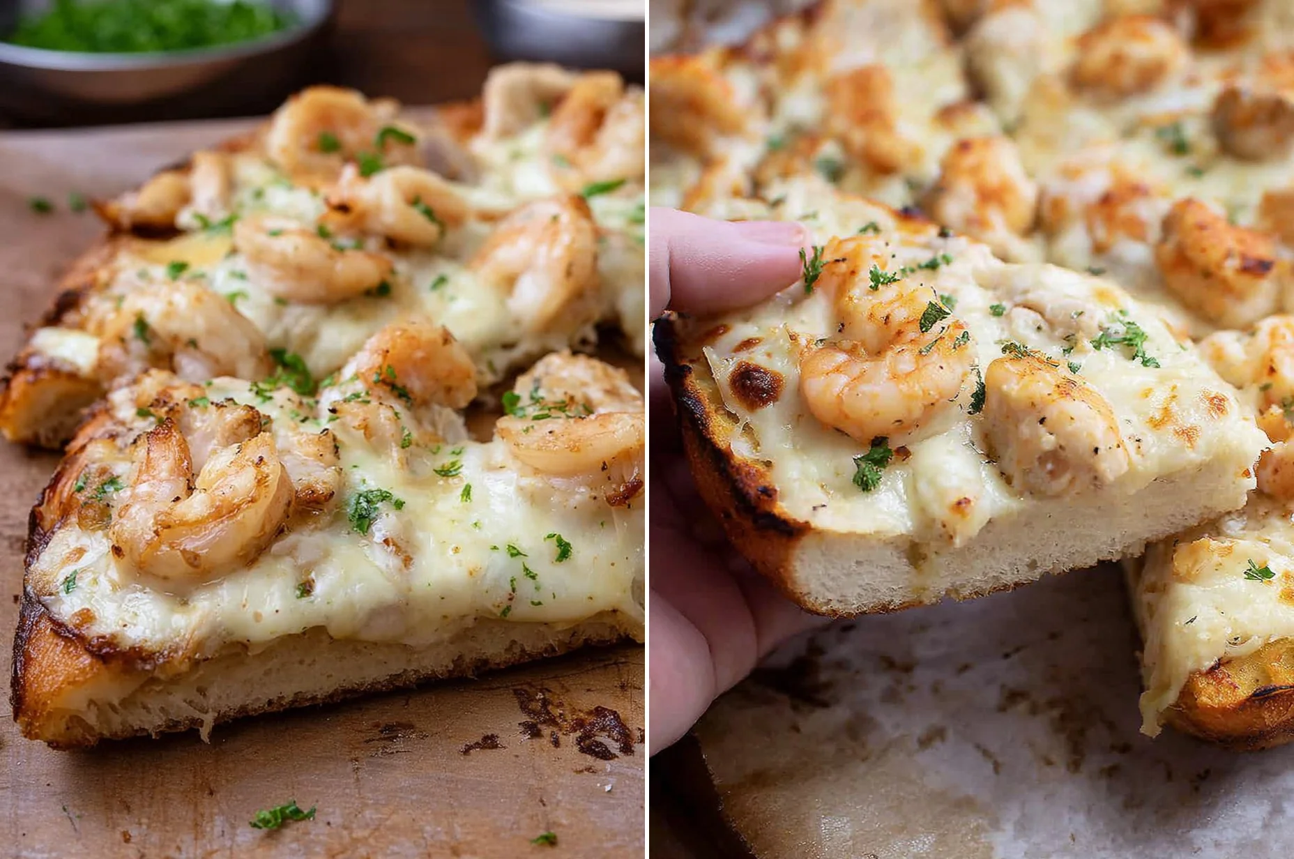 Shrimp Alfredo Garlic Bread