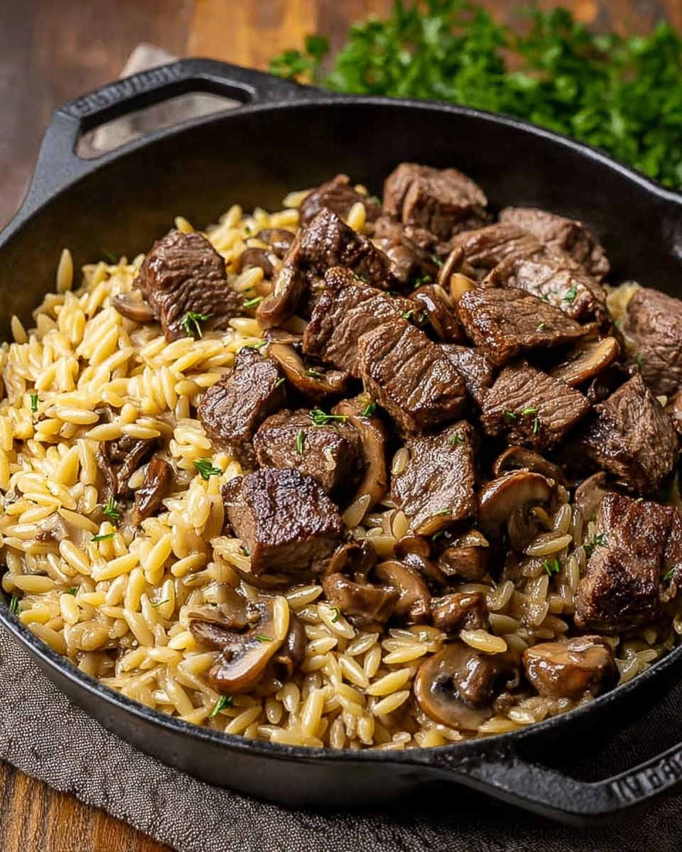 Steak Bites with Creamy Mushroom Orzo 4 Steak Bites with Creamy Mushroom Orzo