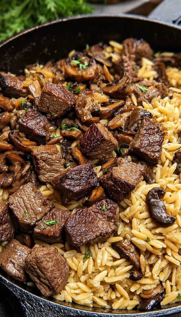 Steak Bites with Creamy Mushroom Orzo 5 Steak Bites with Creamy Mushroom Orzo
